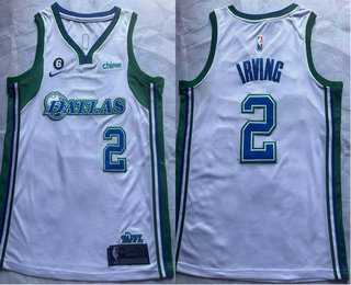 Men%27s Dallas Mavericks #2 Kyrie Irving White With 6 Patch Nike 2022 City Edition Swingman Stitched Jersey